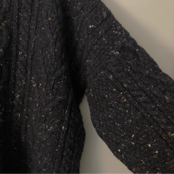 Blue speckled knit sweater faux cowl stitch wool Sz large thick knit heavyweight - Picture 3 of 5